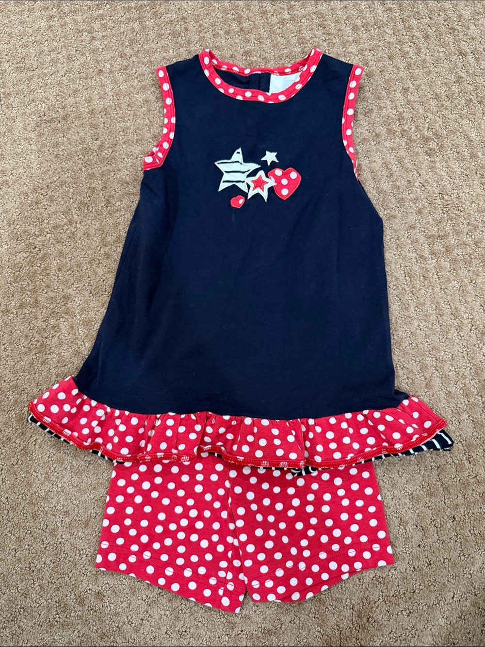 Florence Eiseman Navy and Red Polka Dot Girls Short and Top Set